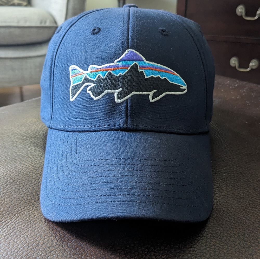 Patagonia flex fit blue fish cap.